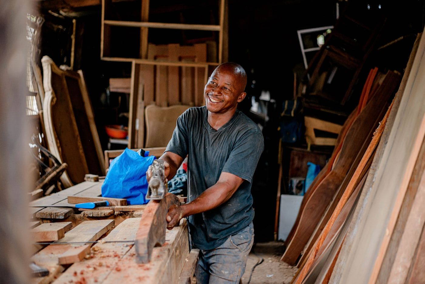 Craftsman working in a joinery workshop