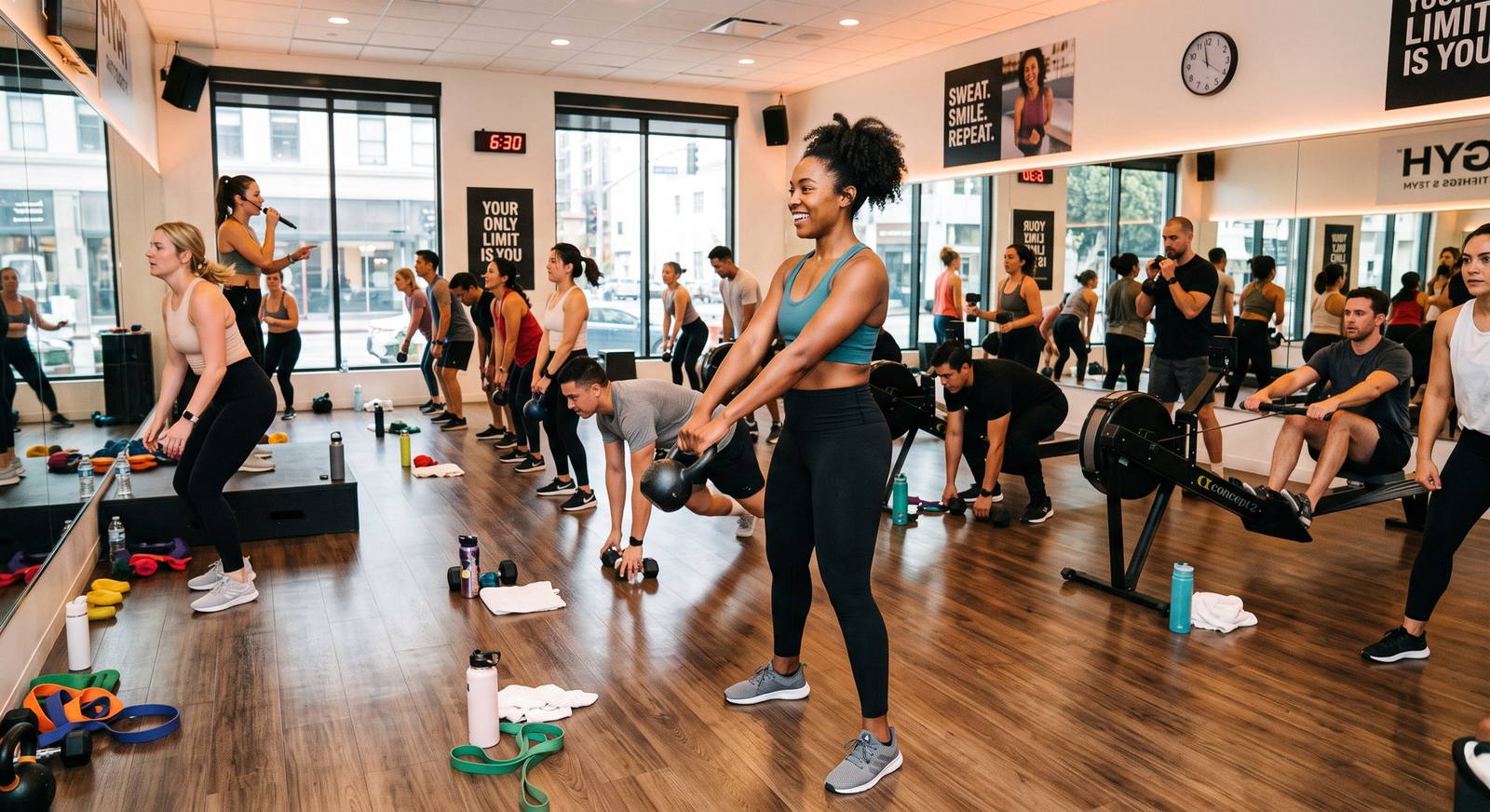 Group fitness class in progress
